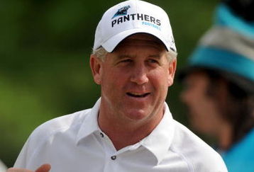 CHARLOTTE,NC- MAY 1: Head Coach John Fox (R) smiles as he talks to some fans after the minicamp practice  at the team's practice facility on May 1, 2009 in Charlotte, North Carolina. (Photo by Steve Dykes/Getty Images)