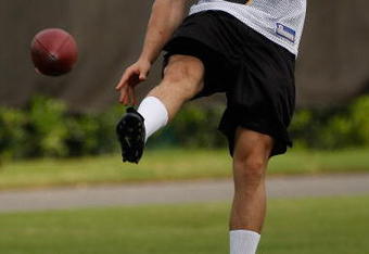 METAIRIE, LA - MAY 08:  Punter Thomas Morstead #6 of the New Orleans Saints works out during the Rookie Minicamp at the New Orleans Saints Training Facility on May 8, 2009 in Metairie, Louisiana.  (Photo by Chris Graythen/Getty Images)