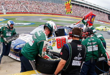 CONCORD, NC - MAY 25:  Dale Earnhardt Jr., driver of the #88 National Guard/AMP Energy Chevrolet, pits during the NASCAR Sprint Cup Series Coca-Cola 600 on May 25, 2009 at Lowe's Motor Speedway in Concord, North Carolina.  (Photo by Geoff Burke/Getty Images for NASCAR)