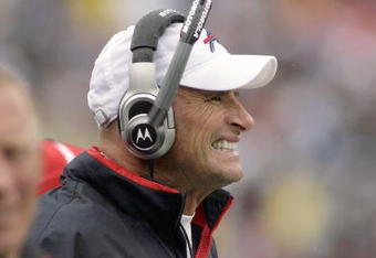 ORCHARD PARK, NY - SEPTEMBER 7:  Head coach Dick Jauron of the Buffalo Bills watches the action during the game against the Seattle Seahawks on September 7, 2008 at Ralph Wilson Stadium in Orchard Park, New York. ( Photo by: Rick Stewart/Getty Images)