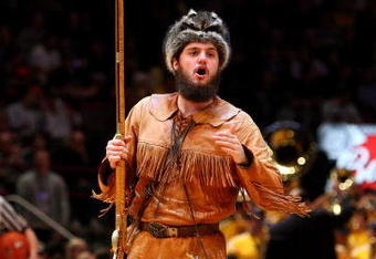 NEW YORK - MARCH 11:The West Virginia Mountaineers mascot cheers on the court during a game against the Notre Dame Fighting Irish during the second round of the Big East Tournament at Madison Square Garden on March 11, 2009 in New York City.  (Photo by Jim McIsaac/Getty Images)