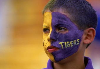 17 Jun 2000:  A close up of a fan of the Louisiana State Tigers as he looks on during the College World Series Game against the Stanford Cardinal at Rosenblatt Stadium in Omaha, Nebraska.  The Tigers defeated the Cardinal 6-5.Mandatory Credit: Andy Lyons  /Allsport