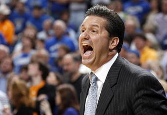 MEMPHIS, TN - FEBRUARY 23: Head coach John Calipari of the Memphis Tigers calls to his team in a game against the Tennessee Volunteers at FedExForum on February 23, 2008 in Memphis, Tennessee. (Photo by Joe Murphy/Getty Images)