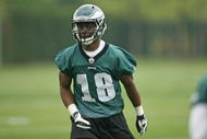 PHILADELPHIA - MAY 1: Wide receiver Jeremy Maclin #18 of the Philadelphia Eagles looks on during minicamp practice at the NovaCare Complex on May 1, 2009 in Philadelphia, Pennsylvania. (Photo by Hunter Martin/Getty Images)