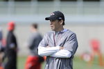 KANSAS CITY, MO - MAY 9:  Head coach Todd Haley of the Kansas City Chiefs looks on during a rookie minicamp at the Chiefs practice facility on May 9, 2009 in Kansas City, Missouri. (Photo by G. Newman Lowrance/Getty Images)