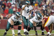 LANDOVER, MD - DECEMBER 21:  Quarterback Donovan McNabb #5 of the Philadelphia Eagles calls the play during the game against the Washington Redskins on December 21, 2008 at FedEx Field in Landover, Maryland.  (Photo by Kevin C. Cox/Getty Images)