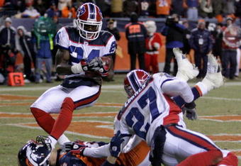 DENVER - DECEMBER 21:  Wide receiver Brandon Stokley #14 of the Denver Broncos was unable to make a reception on the Broncos final offensive play of the game as Reggie Corner #27 of the Buffalo Bills provided coverage on the play and Terrence McGee #24 collects the loose ball during NFL action at Invesco Field at Mile High on December 21, 2008 in Denver, Colorado. The Bills defeated the Broncos 30-23.  (Photo by Doug Pensinger/Getty Images)