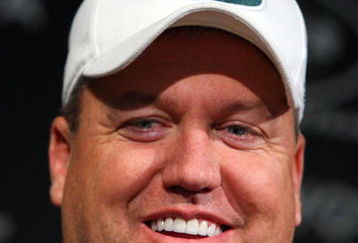 FLORHAM PARK, NJ - MAY 02:  Head coach Rex Ryan of the New York Jets speaks to the media during minicamp on May 2, 2009 at the Atlantic Health Jets Training Center in Florham Park, New Jersey.  (Photo by Jim McIsaac/Getty Images)