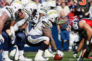 ORCHARD PARK - OCTOBER 19:  Center Nick Hardwick #61 of the San Diego Chargers gets ready to hike the ball during the game against the Buffalo Bills on October 19, 2008 at Ralph Wilson Stadium in Orchard Park, New York.  (Photo by: Rick Stewart/Getty Images)