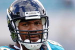 Jacksonville Jaguars wide receiver Jimmy Smith watches the action versus Denver in Jacksonville, Florida, Oct. 2, 2005.  (Photo by Al Messerschmidt/Getty Images)