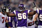 MINNEAPOLIS, MN - SEPTEMBER 09:  E.J. Henderson #56 of the Minnesota Vikings celebrates a first quarter tackle against the Atlanta Falcons as the Vikings defeated the Falcons 24-3 at the Metrodome on September 9, 2007 in Minneapolis, Minnesota.  (Photo by Doug Pensinger/Getty Images)