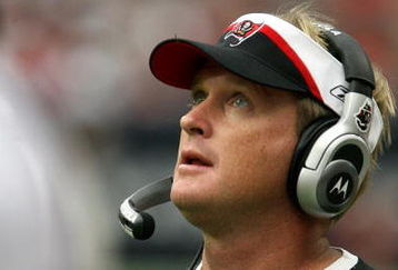 HOUSTON - DECEMBER 9:  Head Coach Jon Gruden of the Tampa Bay Buccaneers looks to the scoreboard during the NFL game against of the Houston Texans  at  Reliant Stadium on December 9, 2007 in Houston, Texas. (Photo by Thomas B.  Shea/Getty Images) 