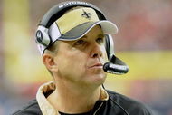 ATLANTA - NOVEMBER 9: Coach Sean Payton of the New Orleans Saints directs play against the Atlanta Falcons at the Georgia Dome on November 9, 2008 in Atlanta, Georgia. (Photo by Al Messerschmidt/Getty Images)