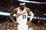 CLEVELAND - MAY 28:  LeBron James #23 of the Cleveland Cavaliers looks on during Game Five of the Eastern Conference Finals against the Orlando Magic  during the 2009 Playoffs at Quicken Loans Arena on May 28, 2009 in Cleveland, Ohio. NOTE TO USER: User expressly acknowledges and agrees that, by downloading and or using this photograph, User is consenting to the terms and conditions of the Getty Images License Agreement  (Photo by Gregory Shamus/Getty Images)