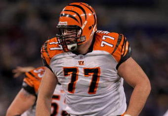 BALTIMORE - NOVEMBER 11:  Offensive lineman Andrew Whitworth #77 of the Cincinnati Bengals plays against the Baltimore Ravens at M&T Bank Staduim on November 11, 2007 in Baltimore, Maryland. Cincinnati defeated Baltimore 21-7.  (Photo by Doug Pensinger/Getty Images)
