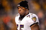 PITTSBURGH - JANUARY 18:  Terrell Suggs #55 of the Baltimore Ravens looks on after being defeated 23-14 by the Pittsburgh Steelers during the AFC championship game on January 18, 2009 at Heinz Field in Pittsburgh, Pennsylvania.  (Photo by Gregory Shamus/Getty Images)