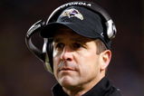 PITTSBURGH - JANUARY 18:  Head coach John Harbaugh of the Baltimore Ravens looks on after he threw a challenge flag which over-turned a potential reception by the Pittsburgh Steelers during the AFC Championship game on January 18, 2009 at Heinz Field in Pittsburgh, Pennsylvania.  (Photo by Streeter Lecka/Getty Images)