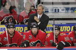 CALGARY, CANADA - MAY 3:  Head Coach Darryl Sutter of the Calgary Flames looks on against the Anaheim Mighty Ducks into the boards in game seven of the Western Conference Quarterfinals during the 2006 NHL Stanley Cup Playoffs on May 3, 2006 at the Pengrowth Saddledome in Calgary, Alberta, Canada. Anaheim defeated Calgary 3-0 and win the series 4-3. (Photo by Jeff Vinnick/Getty Images) 