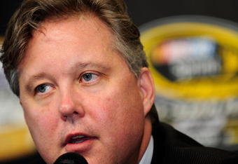 CONCORD, NC - MAY 15:  NASCAR CEO Brian France speaks with the media following practice for the NASCAR Sprint All-Star Race on May 15, 2009 at Lowe's Motor Speedway in Concord, North Carolina.  (Photo by Rusty Jarrett/Getty Images for NASCAR)