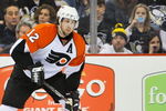 PITTSBURGH - APRIL 17:  Forward Simon Gagne #12 of the Philadelphia Flyers skates with the puck against the Pittsburgh Penguins during Game Two of the Eastern Conference Quarterfinals of the 2009 Stanley Cup Playoffs on April 17, 2009 at Mellon Arena in Pittsburgh, Pennsylvania.  (Photo by Jamie Sabau/Getty Images)