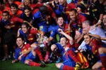 ROME - MAY 27:  Barcelona players pose in front of the trophy after they celebrate winning the UEFA Champions League Final match between Barcelona and Manchester United at the Stadio Olimpico on May 27, 2009 in Rome, Italy. Barcelona won 2-0.  (Photo by Shaun Botterill/Getty Images)