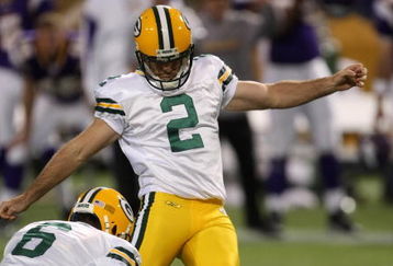 MINNEAPOLIS - NOVEMBER 09:  Kicker Mason Crosby #2 of the Green Bay Packers atttempts a field goal against the Minnesota Vikings on November 9, 2008 at the Metrodome in Mineapolis, Minnesota.  The Vikings won 28-27.  (Photo by Stephen Dunn/Getty Images)