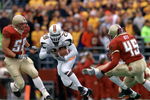 10 Nov 2001:  Clinton Portis #28 of the Miami Hurricanes cuts upfield during the second half of Saturday's game between the Miami Hurricanes and the Boston College Eagles at Alumni Field in Boston, Massachussetts.  Digital Image. Mandatory Credit: Jamie Squire/ALLSPORT