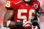 KANSAS CITY - SEPTEMBER 28:  Derrick Johnson #56 of the Kansas City Chiefs jogs off the field during the game against the Denver Broncos on September 28, 2008 at Arrowhead Stadium in Kansas City, Missouri. The Chiefs defeated the Broncos 33-19.  (Photo by: Jamie Squire/Getty Images)