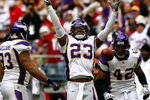 GLENDALE, AZ - DECEMBER 14:  Cedric Griffin #23 of the Minnesota Vikings celebrates after intercepting a pass in the first quarter against the Arizona Cardinals at the University of Phoenix Stadium on December 14, 2008 in Glendale, Arizona. The Vikings defeated the Cardinals 35-14.  (Photo by Jeff Gross/Getty Images)