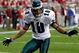GLENDALE, AZ - JANUARY 18:  Wide receiver DeSean Jackson #10 of the Philadelphia Eagles celebrates after he catches a 62-yard touchdown against the Arizona Cardinals in the fourth quarter during the NFC championship game on January 18, 2009 at University of Phoenix Stadium in Glendale, Arizona.  (Photo by Jamie Squire/Getty Images)