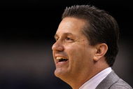 NORTH LITTLE ROCK, AR - MARCH 21:  Head coach John Calipari of the Memphis Tigers reacts on the sideline during the game against the Texas-Arlington Mavericks during the first round of the South Regional as part of the 2008 NCAA Men's Basketball Tournament at Alltel Arena on March 21, 2008 in North Little Rock, Arkansas.  The Tigers won 87-63.  (Photo by Andy Lyons/Getty Images)