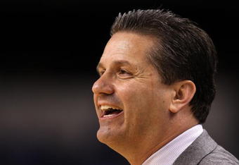 NORTH LITTLE ROCK, AR - MARCH 21:  Head coach John Calipari of the Memphis Tigers reacts on the sideline during the game against the Texas-Arlington Mavericks during the first round of the South Regional as part of the 2008 NCAA Men's Basketball Tournament at Alltel Arena on March 21, 2008 in North Little Rock, Arkansas.  The Tigers won 87-63.  (Photo by Andy Lyons/Getty Images)