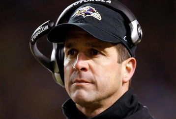 PITTSBURGH - JANUARY 18:  Head coach John Harbaugh of the Baltimore Ravens looks on after he threw a challenge flag which over-turned a potential reception by the Pittsburgh Steelers during the AFC Championship game on January 18, 2009 at Heinz Field in Pittsburgh, Pennsylvania.  (Photo by Streeter Lecka/Getty Images)