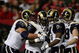 ATLANTA - DECEMBER 28: Running back Steven Jackson #39 of the St. Louis Rams is congratulated by tackle Adam Goldberg #73, wide receivers Donnie Avery #17 and Dane Looker #89 after Jackson scored against the Atlanta Falcons at Georgia Dome on December 28, 2008 in Atlanta, Georgia. (Photo by Doug Benc/Getty Images)