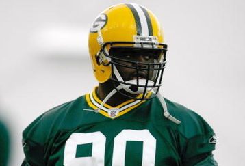 GREEN BAY, WI - MAY 1:  Defensive lineman B.J. Raji #90 runs as he participates in practice drills during Green Bay Packers Minicamp at Don Hutson Center on May 1, 2009 in Green Bay, Wisconsin. (Photo by Scott Boehm/Getty Images)