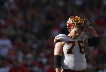 SAN FRANCISCO - DECEMBER 28:  Jon Jansen #76 of the Washington Redskins reacts on the field during the game against of the San Fransisco 49ers at Candlestick Park on December 28, 2008 in San Francisco, California. (Photo by: Jonathan Ferrey/Getty Images)
