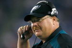 FOXBORO, MA - AUGUST 22: Andy Reid of the Philadelphia Eagles smiles during a preseason game against the New England Patriots at Gillette Stadium on August 22, 2008 in Foxboro, Massachusetts. (Photo by Jim Rogash/Getty Images)