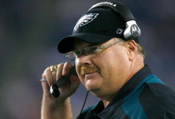 FOXBORO, MA - AUGUST 22: Andy Reid of the Philadelphia Eagles smiles during a preseason game against the New England Patriots at Gillette Stadium on August 22, 2008 in Foxboro, Massachusetts. (Photo by Jim Rogash/Getty Images)