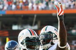 MIAMI - NOVEMBER 09:  Running back Ronnie Brown #23 and Ricky Williams #34 of the Miami Dolphins celebrate after Brown's touchdown run in the fourth quarter against the Seattle Seahawks at Dolphin Stadium on November 9, 2008 in Miami, Florida. The Dolphins defeated the Seahawks 21-19.  (Photo by Doug Benc/Getty Images)