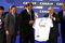 9 Jul 2001:  Zinedine Zidane of France is presented with his shirt by Real Madrid President Florentino Perez and Di Stefano during a press conference to announce his signing for Real Madrid from Juventus of Italy, at the Palacio De Hielo in Madrid, Spain. Mandatory Credit: Allsport UK/ALLSPORT