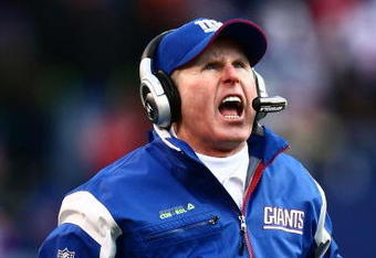 EAST RUTHERFORD, NJ - JANUARY 11:  Head coach Tom Coughlin #10 of the New York Giants shouts against the Philadelphia Eagles during the NFC Divisional Playoff Game on January 11, 2009 at Giants Stadium in East Rutherford, New Jersey.  (Photo by Chris McGrath/Getty Images)