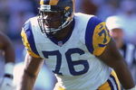 5 Dec 1999:  Orlando Pace #76 of the St. Louis Rams is ready on the field during the game against the Carolina Panthers at the Ericsson Stadium in Charlotte, North Carolina. The Rams defeated the Panthers 34-21. Mandatory Credit: Al Bello  /Allsport
