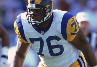5 Dec 1999:  Orlando Pace #76 of the St. Louis Rams is ready on the field during the game against the Carolina Panthers at the Ericsson Stadium in Charlotte, North Carolina. The Rams defeated the Panthers 34-21. Mandatory Credit: Al Bello  /Allsport