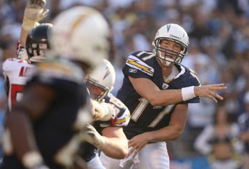 SAN DIEGO - NOVEMBER 30:  Quarterback Philip Rivers #17 of the San Diego Chargers throws a pass against the Atlanta Falcons on November 30, 2008 at Qualcomm Stadium in San Diego, California.  The Falcons won 22-16.  (Photo by Stephen Dunn/Getty Images)