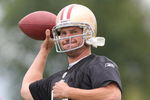 SANTA CLARA, CA - MAY 01:  Quarterback Shaun Hill #13 of the San Francisco 49ers throws the ball during the 49ers Minicamp at their training facilities on May 1, 2009 in Santa Clara, California.  (Photo by Jed Jacobsohn/Getty Images)