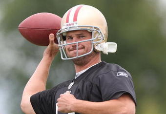 SANTA CLARA, CA - MAY 01:  Quarterback Shaun Hill #13 of the San Francisco 49ers throws the ball during the 49ers Minicamp at their training facilities on May 1, 2009 in Santa Clara, California.  (Photo by Jed Jacobsohn/Getty Images)