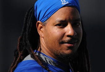 LOS ANGELES, CA - APRIL 30:  Portrait of Manny Ramirez #99 of the Los Angeles Dodgers during batting practice before the game between the San Francisco Giants at Dodger Stadium on April 30, 2009 in Los Angeles, California.  (Photo by Harry How/Getty Images)