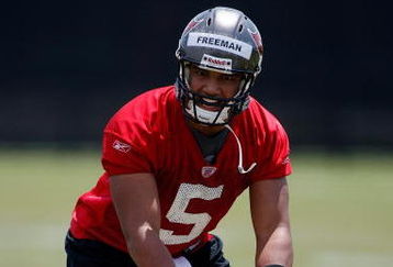 TAMPA, FL - MAY 01:  Quarterback Josh Freeman #5 of the Tampa Bay Buccaneers works out during the Buccaneers Rookie Minicamp at One Buccaneer Place on May 1, 2009 in Tampa, Florida.  (Photo by J. Meric/Getty Images)