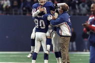 13 Dec 1998: Quarterback Kent Graham #10 of the New York Giants celebrates during the game against the Denver Broncos at Giants Stadium in East Rutherford, New Jersey. The Giants defeated the Broncos 21-16.