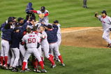 NEW YORK - OCTOBER 20:  The Boston Red Sox celebrate after defeating the New York Yankees 10-3 to win game seven of the American League Championship Series on October 20, 2004 at Yankee Stadium in the Bronx borough of New York City. (Photo by Ezra Shaw/Getty Images)